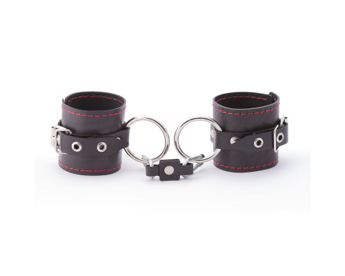 Черные однослойные кожаные наручники с контрастной строчкой