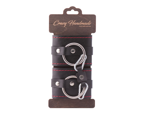 Черные однослойные кожаные наручники с контрастной строчкой