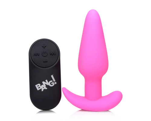 Розовая анальная вибропробка с пультом ДУ 21X Remote Control Vibrating Silicone Butt Plug - 10,4 см.