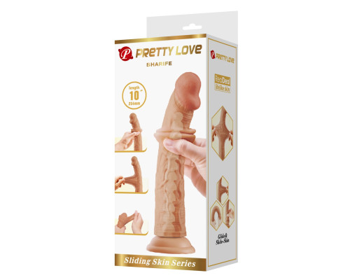 Телесный фаллоимитатор с подвижной кожей Sharife - 25,4 см.