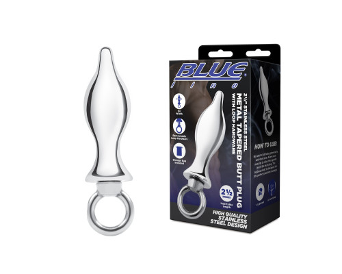 Металлический плаг с кольцом Stainless Steel Metal Tapered Butt Plug With Loop Hardware - 10 см.