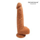 Фаллоимитатор-мулат с мошонкой и присоской - 21 см.