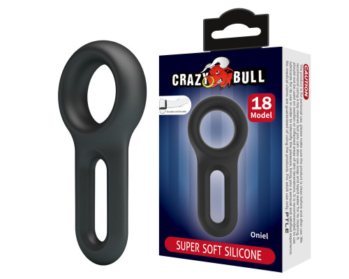 Черное эрекционное кольцо Oniel с петлёй для мошонки