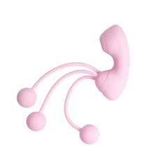 Розовый вакуумный стимулятор клитора с вагинальными виброшариками