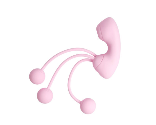 Розовый вакуумный стимулятор клитора с вагинальными виброшариками