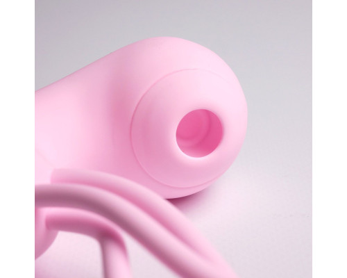 Розовый вакуумный стимулятор клитора с вагинальными виброшариками