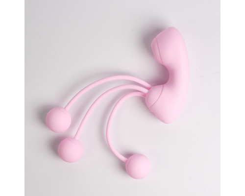 Розовый вакуумный стимулятор клитора с вагинальными виброшариками