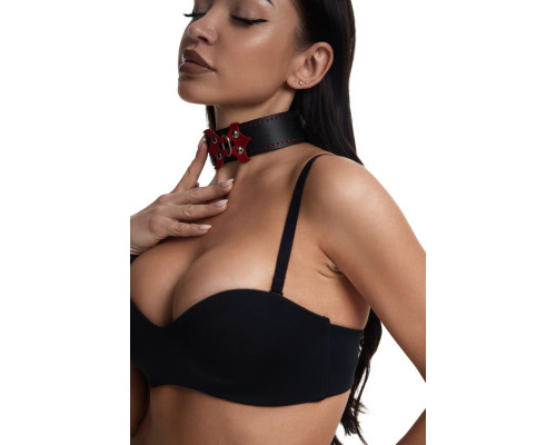 Черный ошейник с красным декором и строчкой