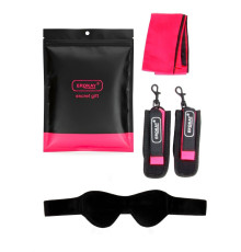 Черно-розовый эротический набор: маска, наручники и повязка