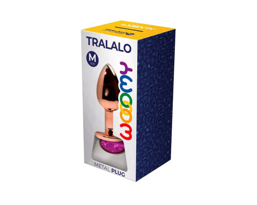 Золотистая анальная втулка Wooomy Tralalo M с розовым кристаллом - 8 см.