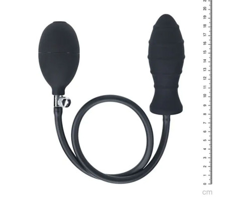 Черная анальная втулка с функцией расширения Ribbed Inflatable Silicone Anal Plug